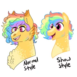 Size: 3000x3000 | Tagged: safe, artist:gingygin, derpibooru import, oc, oc:carnival frenzy, unofficial characters only, pegasus, pony, bust, cheek feathers, chest fluff, coat markings, ear fluff, facial hair, image, male, multicolored hair, open mouth, open smile, png, rainbow hair, simple background, smiling, solo, stallion, white background