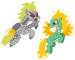 Size: 2854x2277 | Tagged: safe, artist:supahdonarudo, derpibooru import, dragon, hybrid, longma, robot, them's fightin' herds, community related, flying, image, mane of fire, png, roboticization, simple background, tianhuo (tfh), transparent background