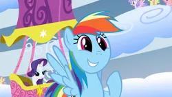 Size: 1920x1080 | Tagged: safe, artist:dashiesparkle, derpibooru import, screencap, rainbow dash, rarity, pegasus, pony, unicorn, season 1, sonic rainboom (episode), cute, dashabetes, female, hot air balloon, image, mare, png, smiling