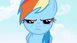 Size: 1920x1080 | Tagged: safe, artist:dashiesparkle, derpibooru import, screencap, rainbow dash, pegasus, pony, applebuck season, season 1, female, frown, image, looking at you, mare, narrowed eyes, png, rainbow dash is not amused, reaction image, solo, unamused