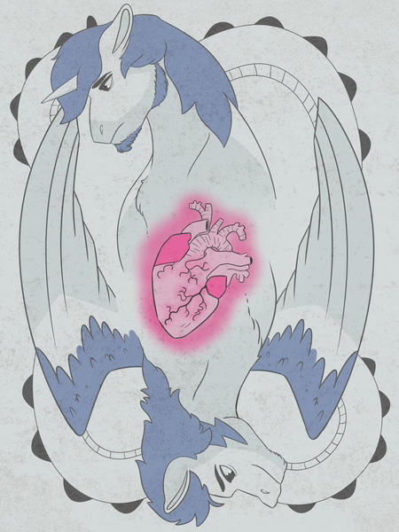Size: 2700x3600 | Tagged: safe, artist:daotterguy, derpibooru import, flash sentry, shining armor, pegasus, pony, unicorn, fanfic, fanfic art, fanfic cover, heart (organ), image, limited palette, male, organs, png, stallion, wings