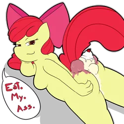 Size: 2000x2000 | Tagged: suggestive, artist:shenhibiki, derpibooru import, apple bloom, anthro, earth pony, food, ice cream, image, png, simple background, speech bubble, transparent background