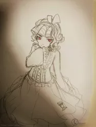 Size: 1500x2000 | Tagged: safe, artist:mohnte-x, derpibooru import, cozy glow, human, clothes, dress, humanized, image, jpeg, red eyes, sketch, solo