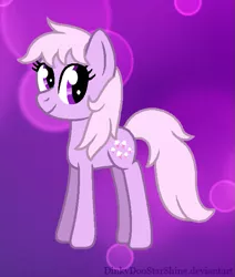 Size: 529x624 | Tagged: safe, artist:dinkydoostarshine, derpibooru import, lickety split, lickety-split, earth pony, pony, cute, female, frizzy hair, full body, g1, g1 licketybetes, g1 to g4, g4, generation leap, image, mare, pink hair, pink mane, pink tail, png, purple background, purple eyes, purple text, simple background, smiling, solo, tail, text
