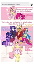 Size: 1653x3028 | Tagged: suggestive, artist:tolsticot, derpibooru import, applejack, fluttershy, pinkie pie, rainbow dash, rarity, twilight sparkle, anthro, earth pony, pegasus, unicorn, big breasts, blushing, breasts, busty applejack, busty fluttershy, busty mane six, busty pinkie pie, busty rainbow dash, busty rarity, busty twilight sparkle, cleavage, clothes, eye clipping through hair, female, front knot midriff, image, lesbian, mane six, midriff, off shoulder, omniship, piper perri surrounded, png, polyamory, shipping, sitting, uniform, wonderbolts uniform