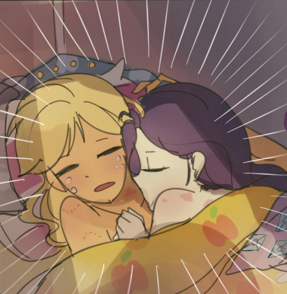 Size: 1920x1968 | Tagged: suggestive, artist:tcn1205, derpibooru import, edit, applejack, rarity, equestria girls, equestria girls series, sunset's backstage pass!, spoiler:eqg series (season 2), adorasexy, aftersex, bed, blanket, cropped, cuddling, cute, duo, duo female, eyes closed, female, image, jackabetes, jpeg, lesbian, open mouth, partial nudity, raribetes, rarijack, sexy, shipping, sleeping
