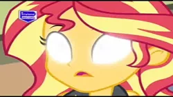 Size: 1280x720 | Tagged: safe, derpibooru import, sunset shimmer, equestria girls, equestria girls series, overpowered (equestria girls), blank eyes, glow, glowing eyes, image, perdana record, png, white eyes