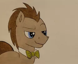 Size: 1724x1405 | Tagged: safe, artist:polar_storm, derpibooru import, doctor whooves, time turner, earth pony, pony, blue eyes, bowtie, colored, image, jpeg, male, simple background, smiling, smug, solo, stallion, traditional art, white background