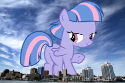 Size: 4500x3000 | Tagged: safe, artist:sollace, artist:thegiantponyfan, derpibooru import, wind sprint, pegasus, pony, bedroom eyes, butt, canada, female, filly, foal, freckles, giant pegasus, giant pony, giantess, halifax, high res, highrise ponies, image, irl, looking back, macro, mega giant, nova scotia, photo, plot, png, ponies in real life, smiling, story included