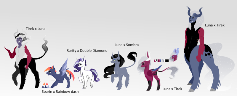 Size: 4816x1952 | Tagged: safe, artist:ryrxian, derpibooru import, oc, unofficial characters only, centaur, pegasus, pony, taur, unicorn, eyelashes, horn, image, offspring, parent:double diamond, parent:king sombra, parent:princess luna, parent:rainbow dash, parent:rarity, parent:soarin', parent:tirek, parents:lumbra, parents:soarindash, pegasus oc, png, simple background, unicorn oc, white background, wings