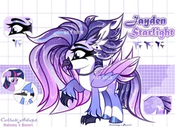 Size: 4434x3232 | Tagged: safe, artist:henorinya, derpibooru import, twilight sparkle, anthro, hippogriff, hybrid, base used, choker, ethereal mane, eyelashes, female, hoof polish, image, interspecies offspring, makeup, mordecai, offspring, parent:mordecai, parent:twilight sparkle, parents:mordetwi, png, reference sheet, regular show, smiling, starry mane