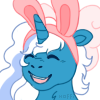 Size: 100x100 | Tagged: safe, artist:hoffnungsstern, derpibooru import, oc, oc:fleurbelle, alicorn, pony, alicorn oc, bow, bunny ears, female, hair bow, horn, icon, image, laughing, mare, png, wings