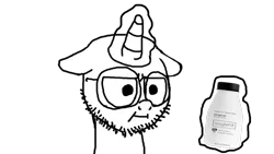 Size: 800x450 | Tagged: safe, artist:anonymous, derpibooru import, pony, unicorn, :i, beard, facial hair, floppy ears, glasses, i mean i see, image, magic, monochrome, parody, png, scene parody, simple background, solo, soy, soy milk, soyjak, telekinesis, transparent background, unamused