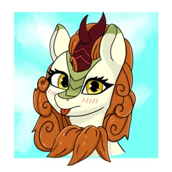 Size: 1500x1500 | Tagged: safe, artist:kpapwiss, derpibooru import, autumn blaze, kirin, :p, blushing, bust, cute, female, image, jpeg, looking at you, portrait, solo, tongue out