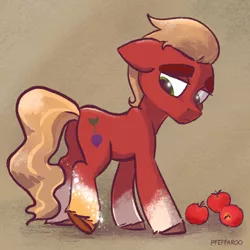 Size: 2048x2048 | Tagged: safe, artist:pfeffaroo, derpibooru import, applejack, sprout cloverleaf, earth pony, pony, apple, character to character, food, g5, image, jpeg, solo, transformation