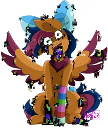 Size: 2700x3200 | Tagged: semi-grimdark, artist:imaranx, derpibooru import, oc, oc:solar comet, unofficial characters only, pegasus, pony, commission, corrupted, digital art, error, glitch, image, pibby, png, simple background, solo