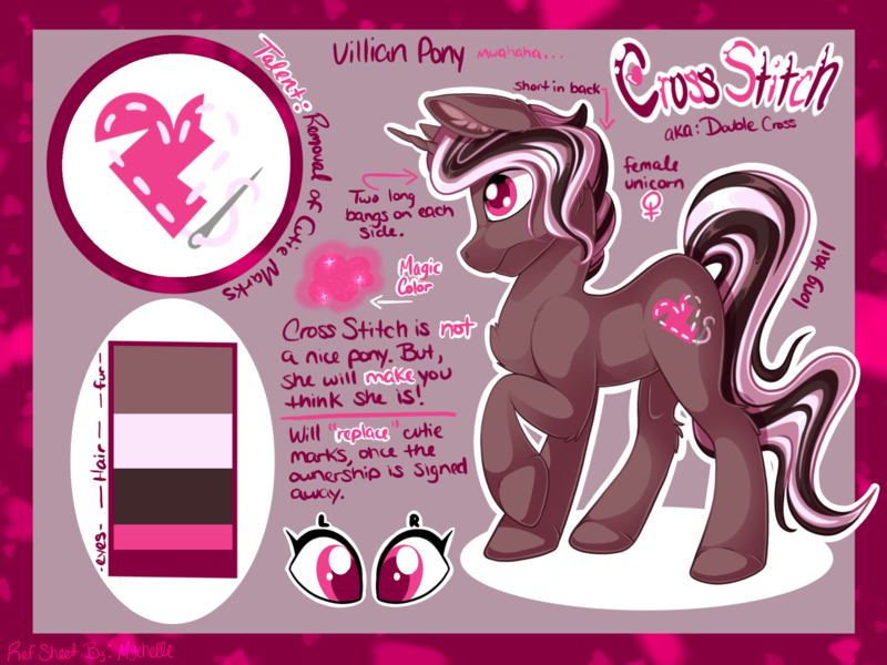 Size: 2224x1668 | Tagged: safe, artist:mychelle, derpibooru import, oc, oc:cross stitch, pony, unicorn, female, image, mare, png, reference sheet, solo