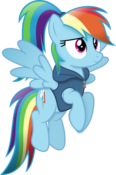 Size: 3025x4587 | Tagged: safe, artist:anime-equestria, derpibooru import, rainbow dash, pegasus, pony, clothes, female, hoodie, image, mare, png, ponytail, simple background, smiling, solo, transparent background, vector, wings