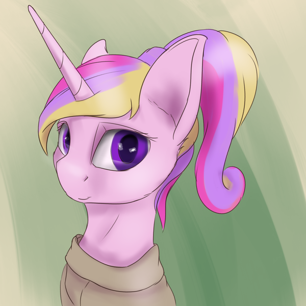 Size: 2160x2160 | Tagged: safe, artist:tenebrisnoctus, derpibooru import, princess cadance, alicorn, bust, canterlot wedding 10th anniversary, clothes, image, looking at you, png, portrait, simple background, smiling, sweater, younger