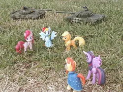 Size: 4096x3072 | Tagged: safe, artist:dingopatagonico, derpibooru import, applejack, pinkie pie, rainbow dash, sunburst, twilight sparkle, twilight sparkle (alicorn), alicorn, pony, image, irl, jpeg, photo, tank (vehicle), toy