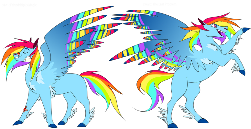 Size: 1280x659 | Tagged: safe, artist:itsvoids, derpibooru import, rainbow dash, pegasus, pony, bandaid, colored wings, feathered fetlocks, female, image, mare, missing cutie mark, multicolored wings, older, older rainbow dash, png, rainbow wings, rearing, solo, spread wings, wings