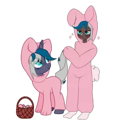 Size: 3668x3930 | Tagged: safe, artist:idkhesoff, derpibooru import, oc, oc:elizabat stormfeather, unofficial characters only, alicorn, bat pony, bat pony alicorn, human, pony, alicorn oc, animal costume, basket, bat pony oc, bat wings, blushing, bunny costume, bunny ears, clothes, costume, dark skin, easter, easter basket, easter egg, egg, female, holiday, horn, human ponidox, humanized, humanized oc, image, open mouth, png, self paradox, self ponidox, simple background, socks, transparent background, wings