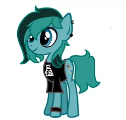 Size: 2895x2766 | Tagged: safe, alternate version, artist:alandisc, derpibooru import, oc, oc:max crow, unofficial characters only, earth pony, pony, base used, bracelet, clothes, ear piercing, earth pony oc, eyeliner, image, jewelry, makeup, male, piercing, png, shirt, show accurate, simple background, smiling, solo, teenager, two toned mane, white background