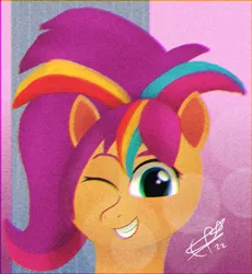 Size: 2300x2500 | Tagged: safe, artist:cobaltskies002, derpibooru import, sunny starscout, earth pony, pony, mane melody, my little pony: tell your tale, spoiler:g5, spoiler:my little pony: tell your tale, spoiler:tyts01e05, alternate hairstyle, cute, female, g5, image, mare, multicolored hair, png, ponytail, smiling, sunnybetes