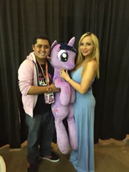 Size: 768x1024 | Tagged: safe, derpibooru import, twilight sparkle, human, bronycon, bronycon 2016, image, irl, irl human, jpeg, life size, photo, plushie, tara strong, voice actor