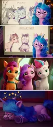 Size: 1500x3608 | Tagged: safe, derpibooru import, edit, edited screencap, screencap, izzy moonbow, pipp petals, sunny starscout, zipp storm, my little pony: a new generation, abuse, fit right in (g5), g5, glasses, image, izzybuse, jpeg, pony racism, racism, unamused