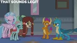 Size: 1280x720 | Tagged: safe, derpibooru import, edit, edited screencap, editor:quoterific, screencap, gallus, ocellus, silverstream, smolder, yona, changeling, classical hippogriff, dragon, gryphon, hippogriff, yak, school daze, season 8, spoiler:s08, crossed arms, dragoness, eyes closed, female, grin, image, jpeg, male, school of friendship, smiling, text