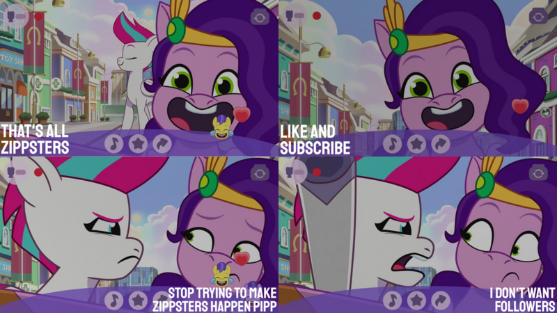 Size: 1280x720 | Tagged: safe, derpibooru import, edit, edited screencap, editor:quoterific, screencap, pipp petals, zipp storm, pegasus, pony, my little pony: tell your tale, zipp's flight school, spoiler:g5, spoiler:my little pony: tell your tale, spoiler:tyts01e02, duo, eyes closed, female, g5, grin, image, mare, open mouth, open smile, png, smiling, text