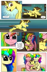 Size: 1800x2740 | Tagged: safe, artist:candyclumsy, author:bigonionbean, derpibooru import, oc, oc:candy clumsy, oc:rainbow tashie, oc:tommy the human, alicorn, earth pony, pegasus, pony, comic:luna's cronenberg, bedroom, book, boop, canterlot, canterlot castle, child, colt, comic, commissioner:bigonionbean, crying, cutie mark, door, dresser, earth pony oc, female, foal, furniture, galloping, group hug, horn, hug, hugging a pony, image, kissing, lamp, male, mare, monochrome, pegasus oc, picture, picture frame, png, reading, reunion, surprised, tears of joy, teary eyes, wings
