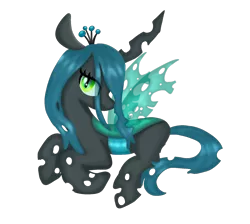 Size: 4000x3580 | Tagged: safe, artist:nitlynjane, derpibooru import, queen chrysalis, changeling, changeling queen, canterlot wedding 10th anniversary, changeling horn, cheeselegs, crown, eye clipping through hair, female, floppy ears, glow, glowing eyes, high res, horn, image, insect wings, jewelry, looking at you, png, regalia, simple background, smiling, solo, transparent background, transparent wings, wings