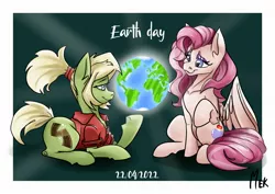 Size: 2048x1448 | Tagged: safe, artist:mekblue, derpibooru import, oc, oc:joyful jewel, oc:milli, duo, earth, earth day, eponafest, image, jpeg, mascot