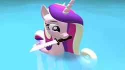 Size: 1024x577 | Tagged: safe, artist:westrail642fan, derpibooru import, princess cadance, 3d, image, jpeg, knife, mouth hold, peace was never an option, source filmmaker