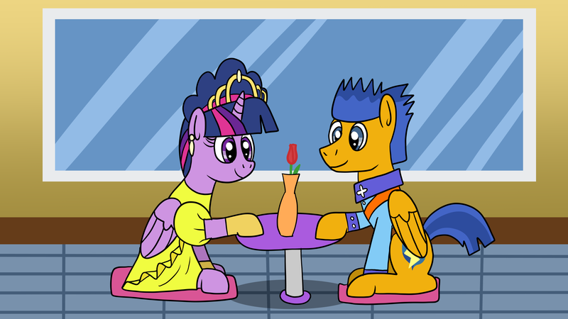 Size: 1920x1080 | Tagged: safe, artist:platinumdrop, derpibooru import, flash sentry, twilight sparkle, twilight sparkle (alicorn), alicorn, pegasus, pony, clothes, dress, female, flashlight, frankie foster, gown, image, male, mare, png, request, shipping, stallion, straight, uniform