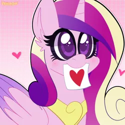 Size: 2000x2000 | Tagged: safe, artist:saveraedae, derpibooru import, princess cadance, alicorn, pony, blushing, canterlot wedding 10th anniversary, cute, cutedance, folded wings, heart, image, letter, love letter, paper, png, solo, wings
