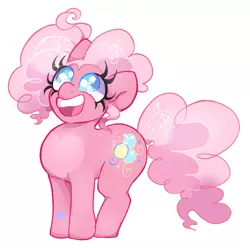 Size: 614x609 | Tagged: safe, artist:seabeescribbles, derpibooru import, pinkie pie, earth pony, pony, alternate design, female, image, looking up, mare, open mouth, open smile, png, simple background, smiling, solo, twitterina design, white background