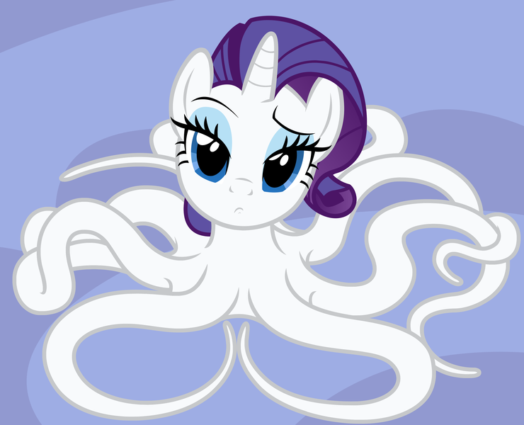 Size: 3300x2674 | Tagged: safe, artist:badumsquish, derpibooru import, rarity, monster pony, octopony, octopus, original species, pony, unicorn, derpibooru exclusive, eyeshadow, female, high angle, image, looking at you, looking up, makeup, mare, png, raised eyebrow, show accurate, species swap, tentacles