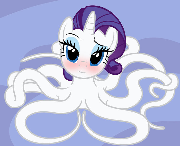 Size: 3300x2674 | Tagged: safe, alternate version, artist:badumsquish, derpibooru import, rarity, monster pony, octopony, octopus, original species, pony, unicorn, blushing, derpibooru exclusive, eyeshadow, female, flirting, high angle, i've seen enough hentai to know where this is going, image, looking at you, looking up, makeup, mare, png, raised eyebrow, show accurate, smiling, smirk, species swap, tentacles