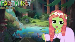 Size: 2064x1154 | Tagged: safe, artist:jeatz-axl, artist:not-yet-a-brony, derpibooru import, edit, tree hugger, earth pony, 2022, april, clothes, dress, earth day, floral head wreath, flower, forest, hippie, image, png, pond, spring, tree, water, waterfall