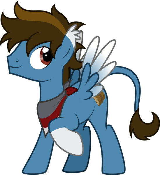 Size: 2317x2533 | Tagged: safe, artist:lightning stripe, derpibooru import, oc, oc:skelter wind, pegasus, pony, bandana, brown mane, brown tail, coat markings, colored wings, commission, cutie mark, gradient wings, image, leonine tail, male, png, raised hoof, red eyes, show accurate, simple background, smiling, socks (coat marking), solo, spread wings, stallion, tail, transparent background, vector, wings