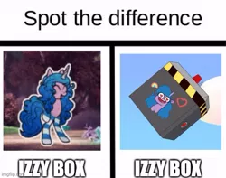 Size: 563x443 | Tagged: safe, artist:tridashie, derpibooru import, izzy moonbow, g5, glimenade is a mess, image, jpeg, spot the difference, the izzy box
