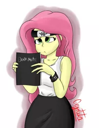 Size: 927x1194 | Tagged: safe, artist:cjv2004, derpibooru import, fluttershy, human, pegasus, equestria girls, bts, death note, humanized, image, kunai, otaku, png, solo, weeb