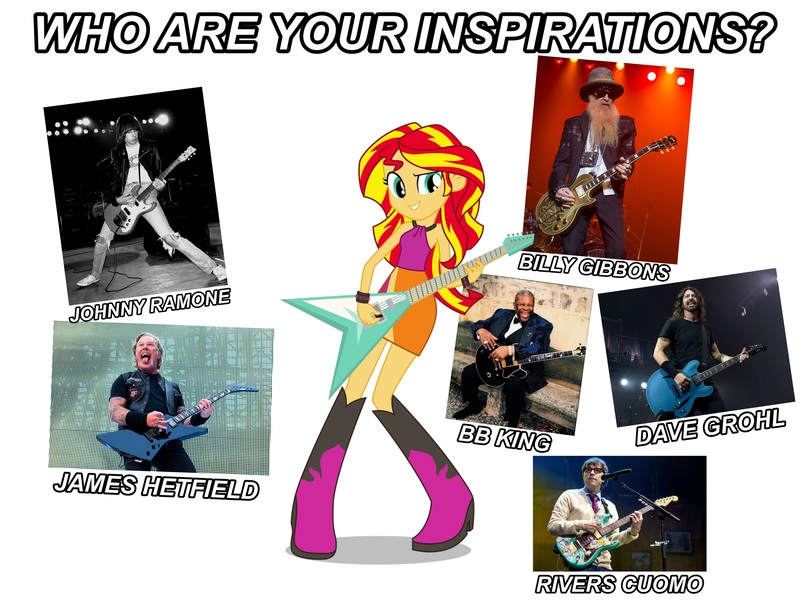 Size: 4096x3072 | Tagged: safe, derpibooru import, sunset shimmer, equestria girls, bb king, dave grohl, foo fighters, guitar, image, james hetfield, johnny ramone, jpeg, metallica, musical instrument, rivers cuomo, the ramones, weezer, zz top