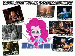 Size: 4096x3072 | Tagged: safe, derpibooru import, pinkie pie, chad smith, dave grohl, drum kit, drums, drumsticks, foo fighters, image, joey jordison, john bonham, jpeg, led zeppelin, musical instrument, neil peart, nirvana, queen (band), red hot chili peppers, roger taylor, rush, rush (band), slipknot, taylor hawkins