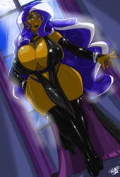 Size: 2875x4236 | Tagged: suggestive, artist:shonuff44, derpibooru import, nightmare rarity, human, absolute cleavage, belly button, big breasts, breasts, busty nightmare rarity, cleavage, commission, curvy, female, high res, hourglass figure, huge breasts, humanized, image, moderate dark skin, png, solo, solo female, window