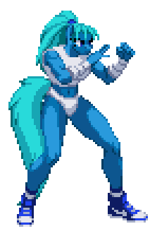 Size: 213x327 | Tagged: safe, artist:zeka10000, derpibooru import, oc, oc:nina dasher, anthro, pony, bandage, clothes, female, image, kickboxing, mugen, panties, pixel art, png, ponytail, shoes, simple background, solo, transparent background, underwear