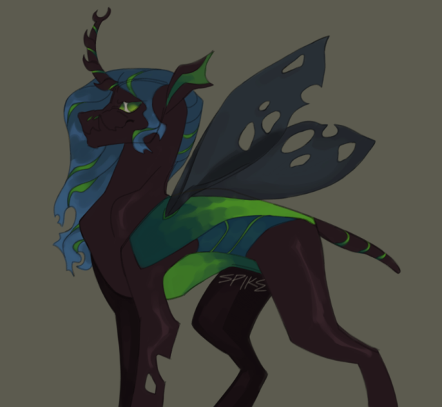 Size: 640x590 | Tagged: safe, artist:transmasctwilight, derpibooru import, queen chrysalis, changeling, changeling queen, canterlot wedding 10th anniversary, female, horn, image, png, redesign, simple background, spread wings, tail, wings